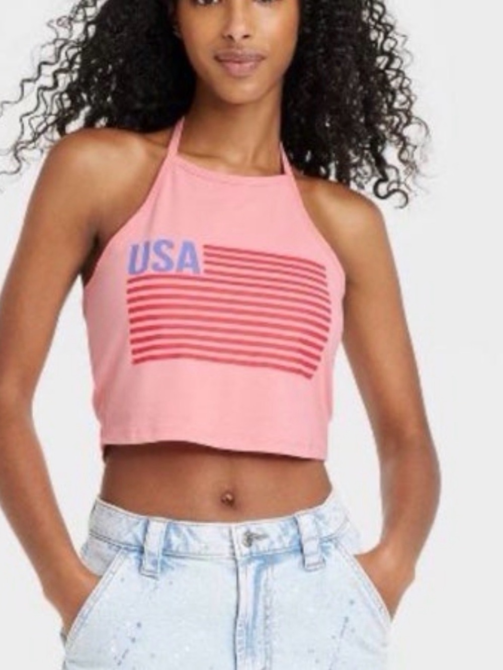 ISSAC MORRIS pink USA Flag halter top, plus size XXL, NWOT